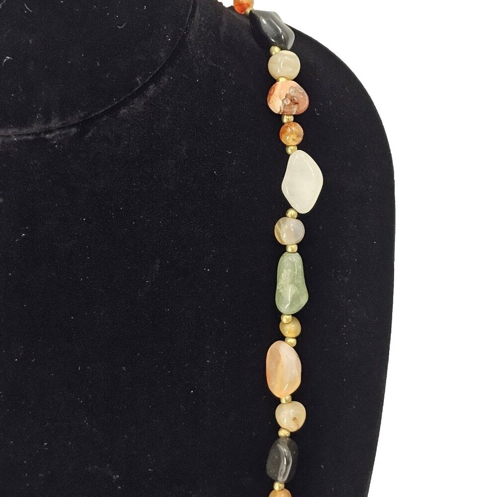 Vintage Semi Precious Gemstone Agate Necklace 35" Barrel Clasp Natural Stones - Picture 3 of 9